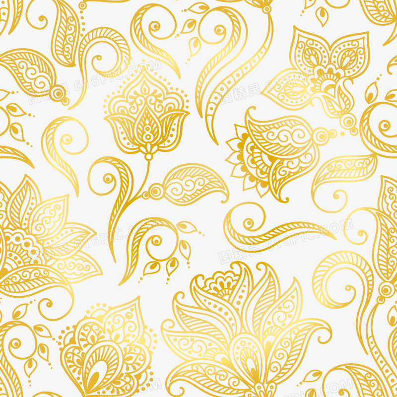 时尚植物金色花纹底纹矢量素材