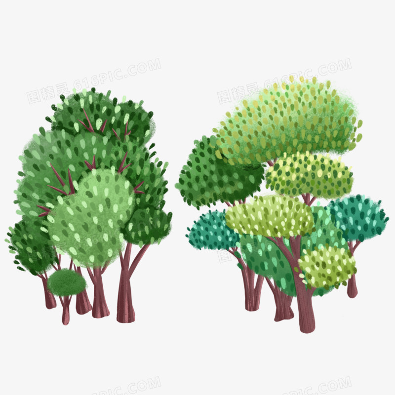 卡通手绘清新绿色树林元素