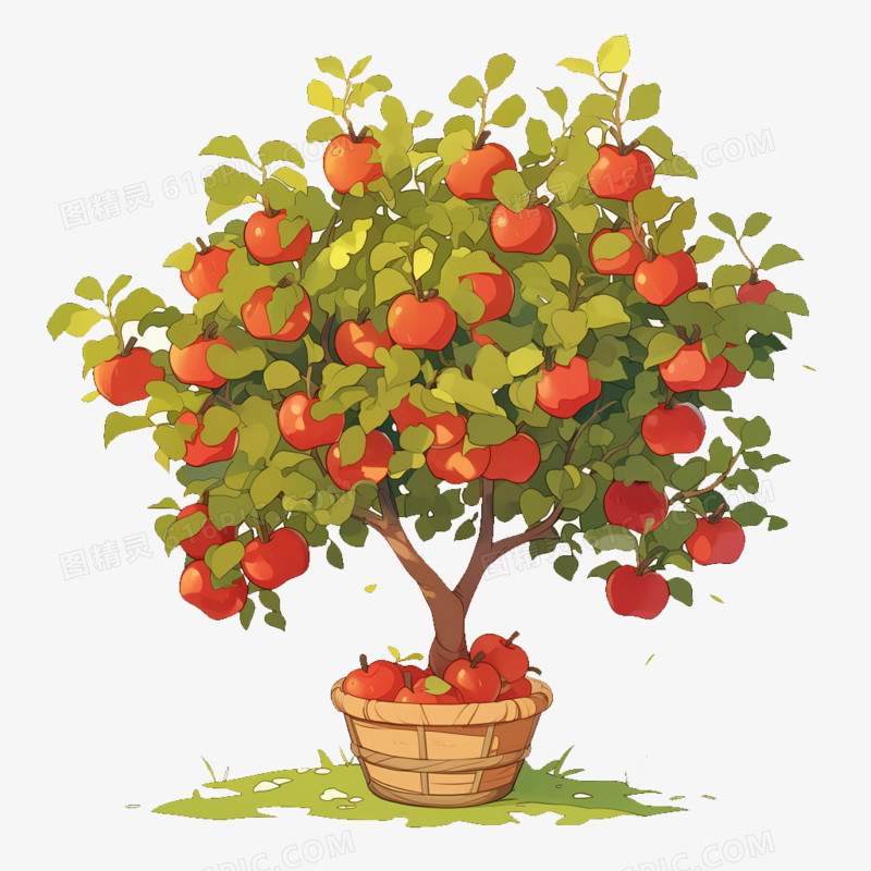 卡通风秋天的苹果树免抠元素