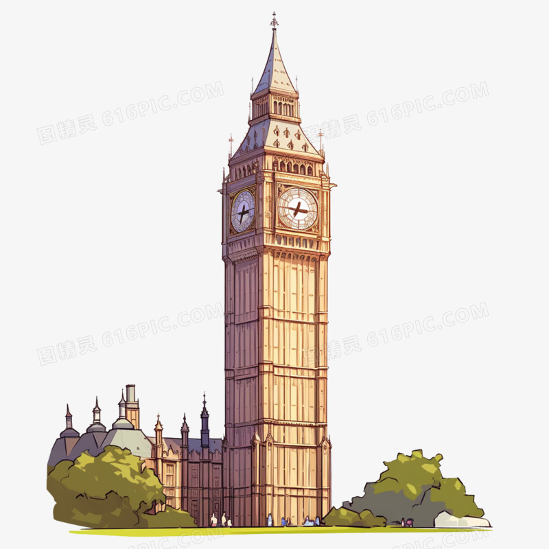 卡通风国外知名建筑英国大本钟免抠元素