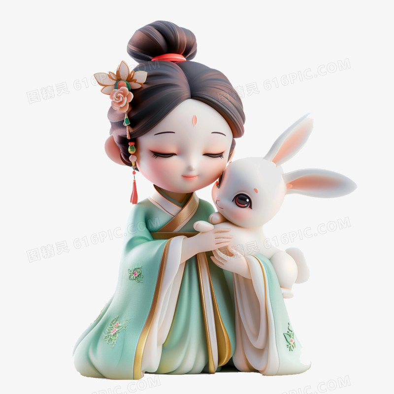 3D嫦娥抱着玉兔的元素