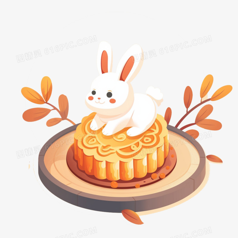 月饼和兔子的创意手绘元素