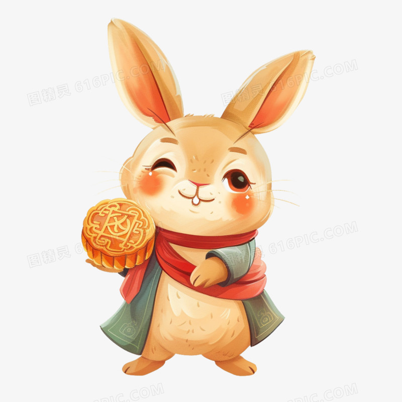抱着月饼的兔子元素