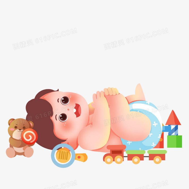 一组创意插画可爱宝宝婴儿集合元素一