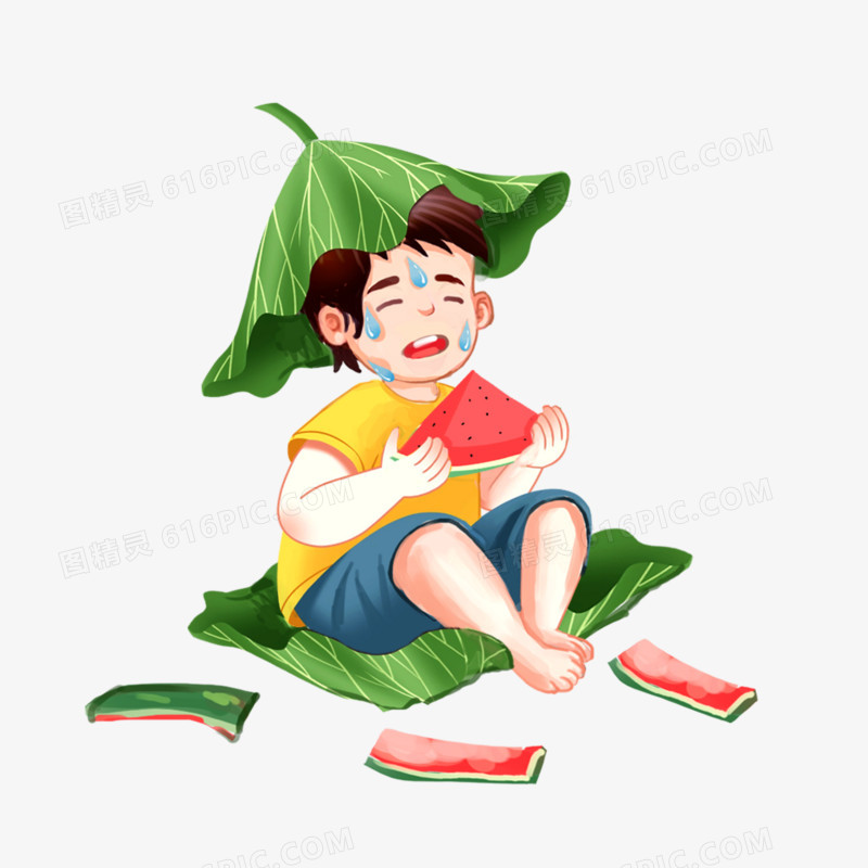 一组手绘高温下人物无精打采免抠素材合集一