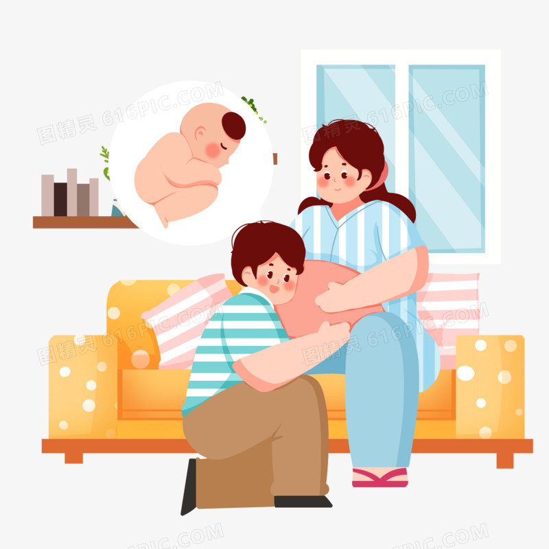 一组创意插画怀孕母亲妈妈合集元素一