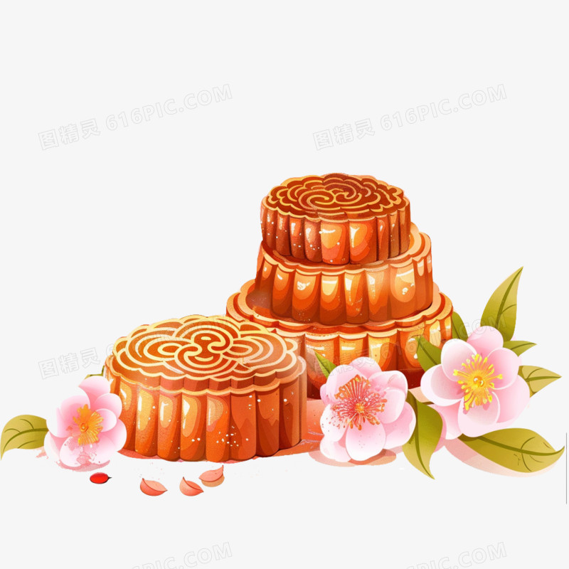 手绘风格的月饼元素