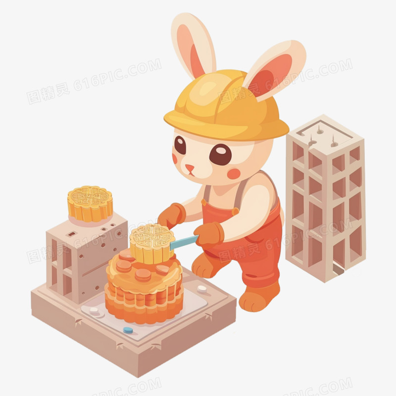 正在修建月饼的兔子创意元素