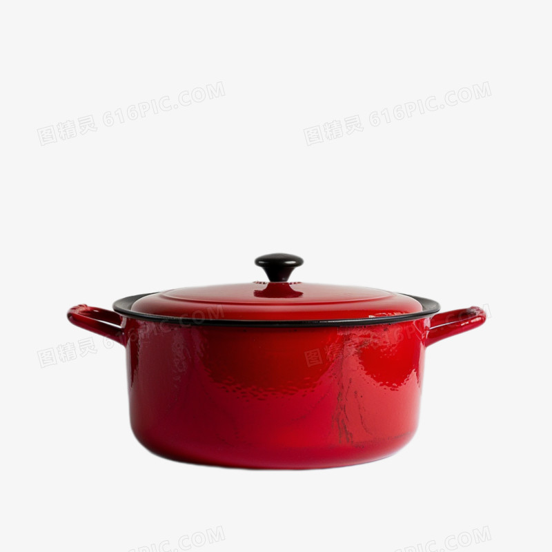 摄影实拍厨具红色炖锅免抠元素