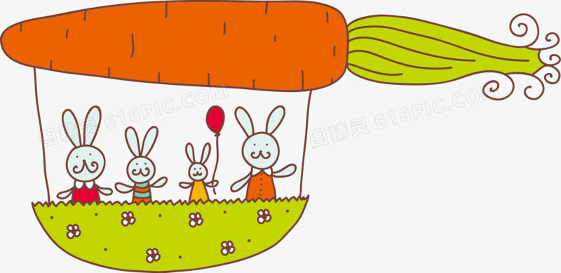 卡通可爱红萝卜气球兔子