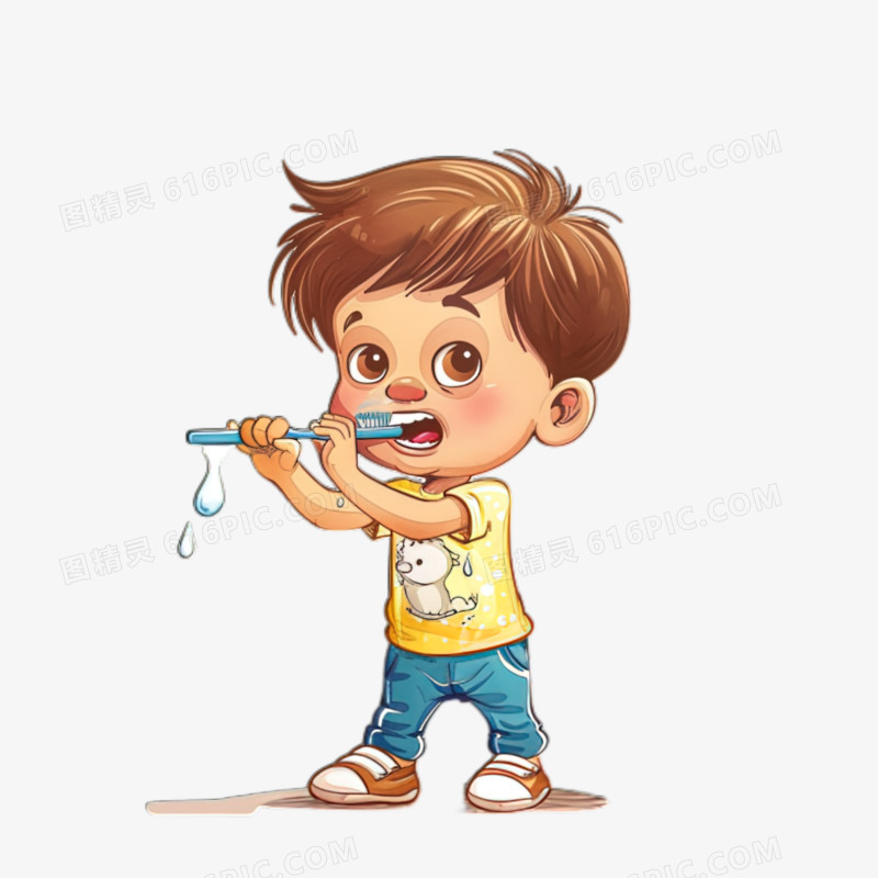 可爱小男孩在刷牙的插画元素