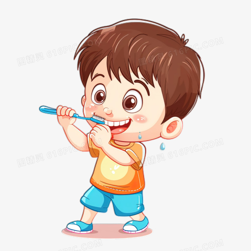 可爱小男孩在刷牙的插画元素