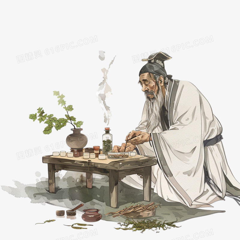 水墨古风人物古代中医师免抠元素