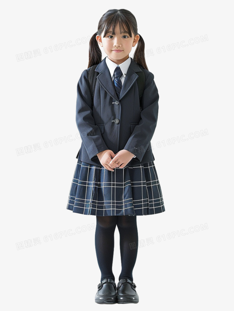 AI真人人像小学生女生全身免抠元素