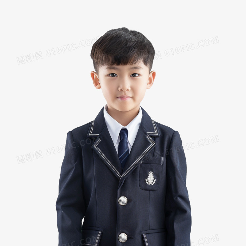 AI真人人像穿制服的小学男生免抠元素