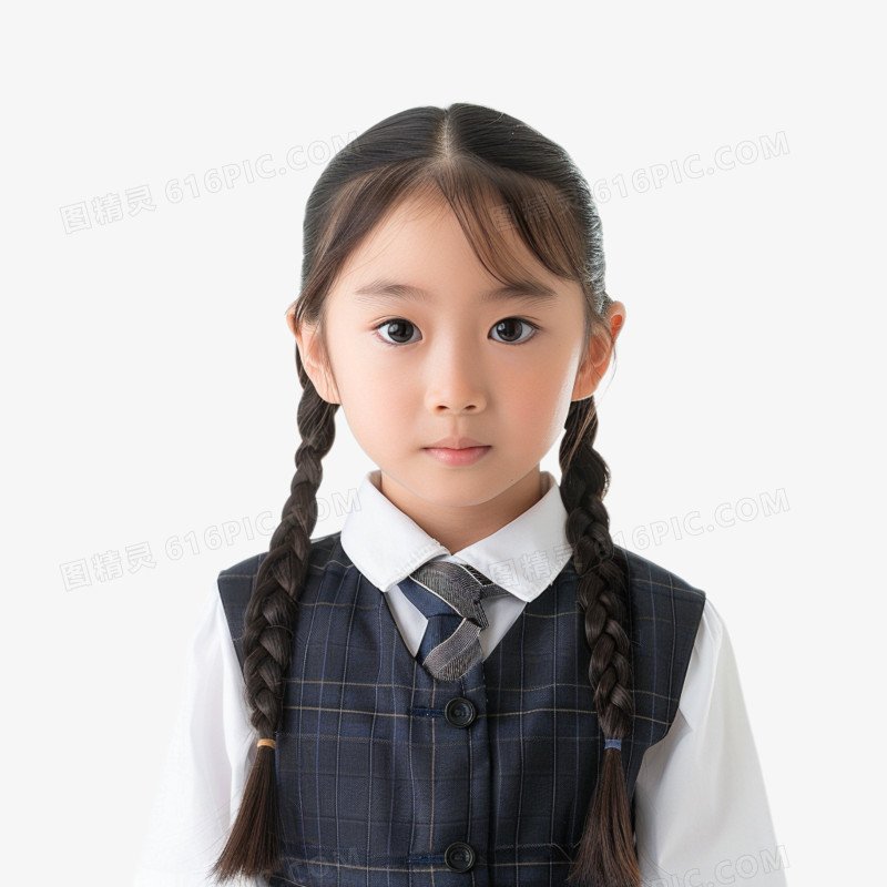 AI真人人像穿制服的小学女生免抠元素