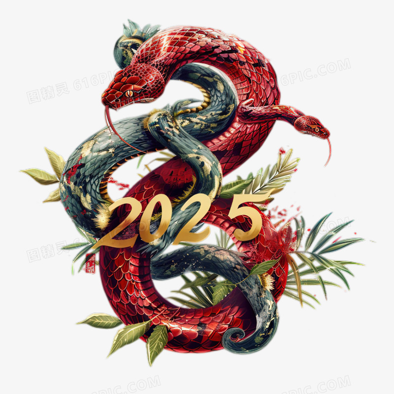 数字2025蛇年新年创意免抠元素