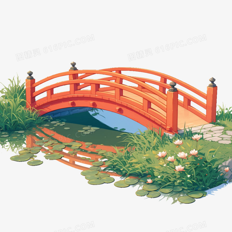 插画风七夕红色鹊桥免抠元素
