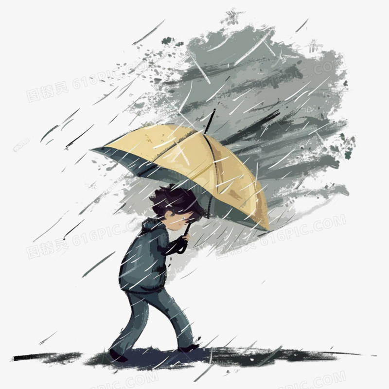 暴雨狂风插画极端天气免抠元素