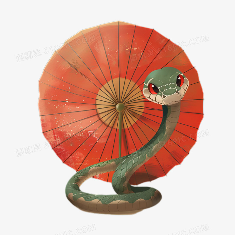 卡通手绘蛇和油纸伞免抠元素