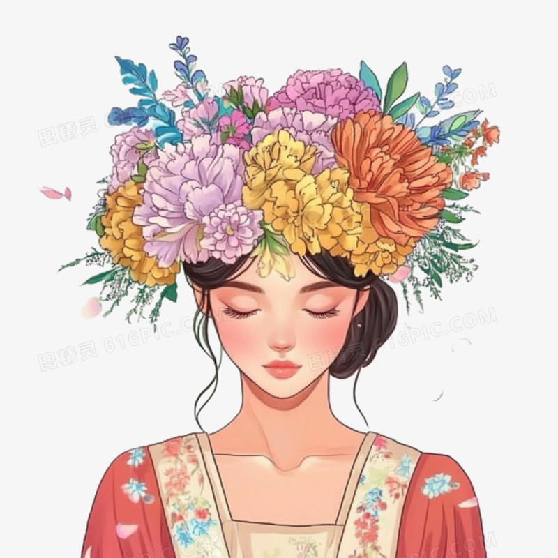 簪花非遗插画免抠