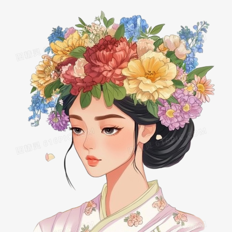 簪花非遗插画免抠