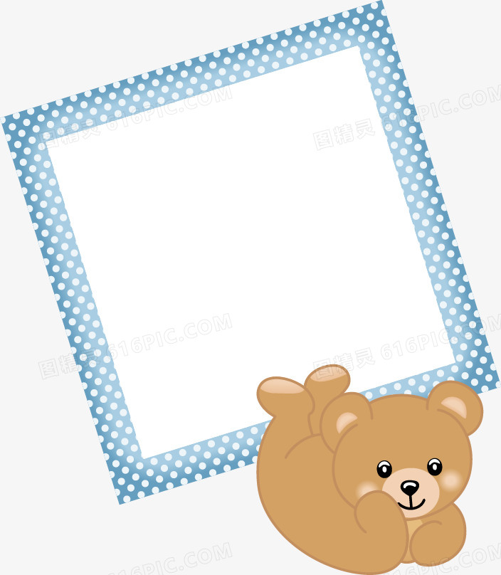 手绘小熊蓝色相框图案
