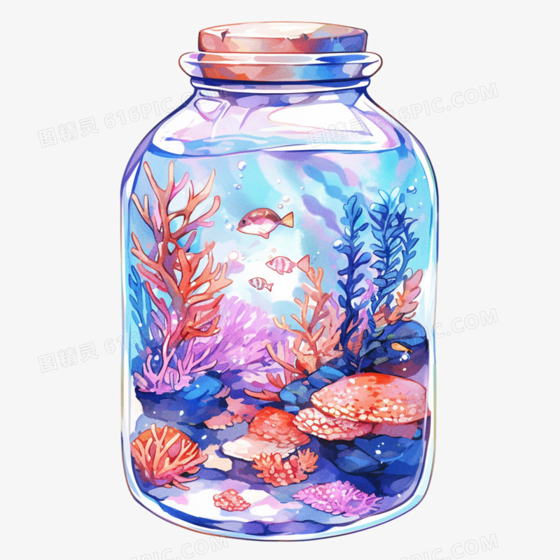 水彩风漂流瓶插画梦幻免抠元素