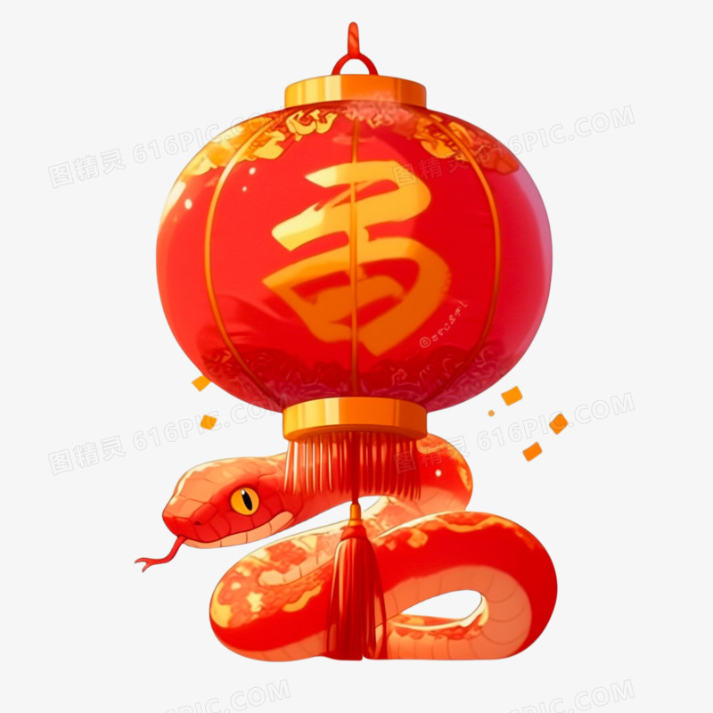 卡通手绘蛇和新年灯笼免抠元素