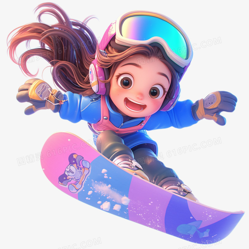 3D素材运动一个女孩在单板滑雪免抠元素