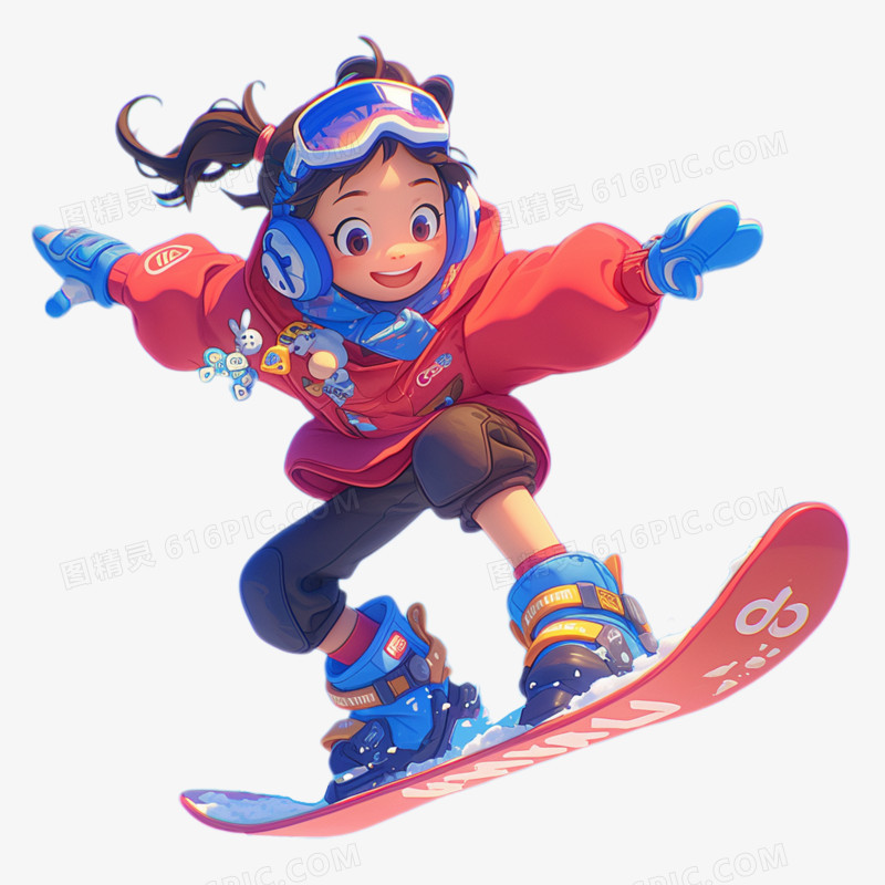 3D素材运动一个女孩在单板滑雪免抠元素