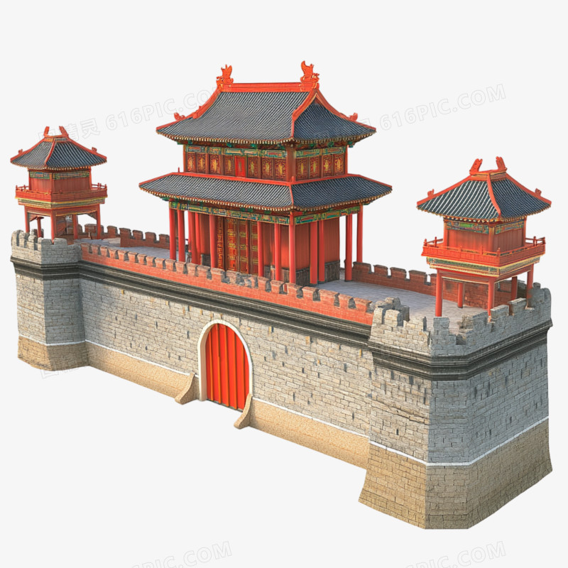 3D中国风建筑城墙免抠元素