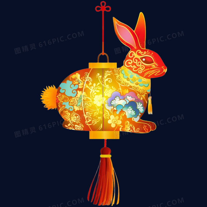 插画元宵可爱兔子灯笼免抠元素