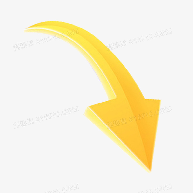 手绘立体黄色向下箭头元素