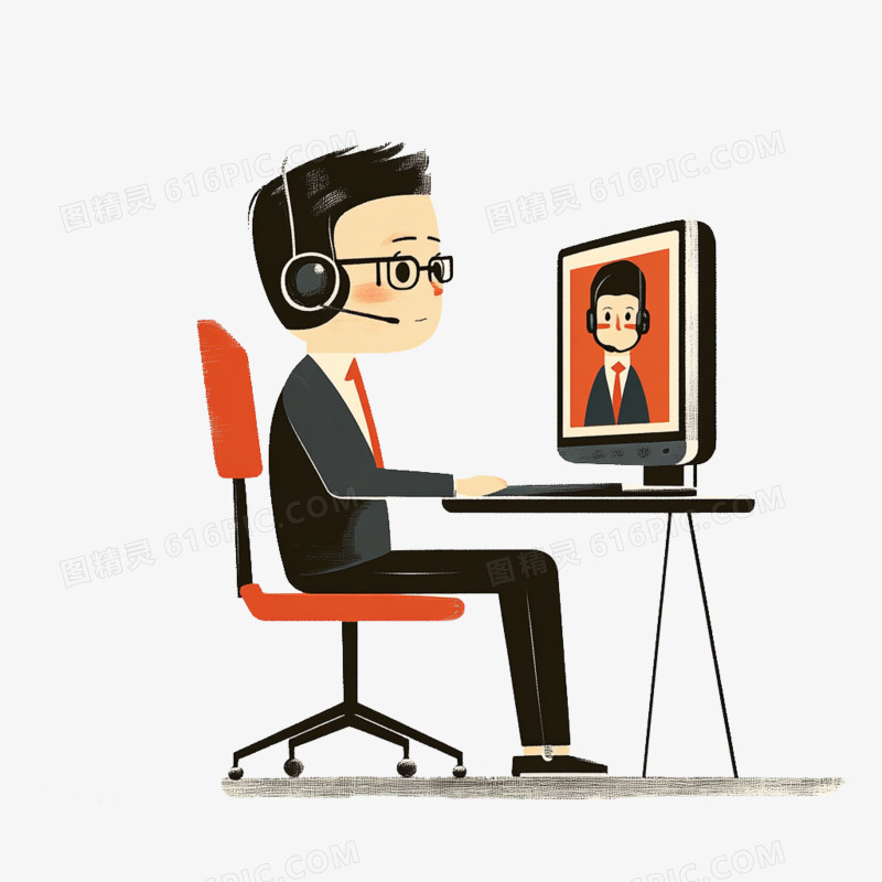 插画一个穿西装的男人正在线上面试应聘者免抠元素