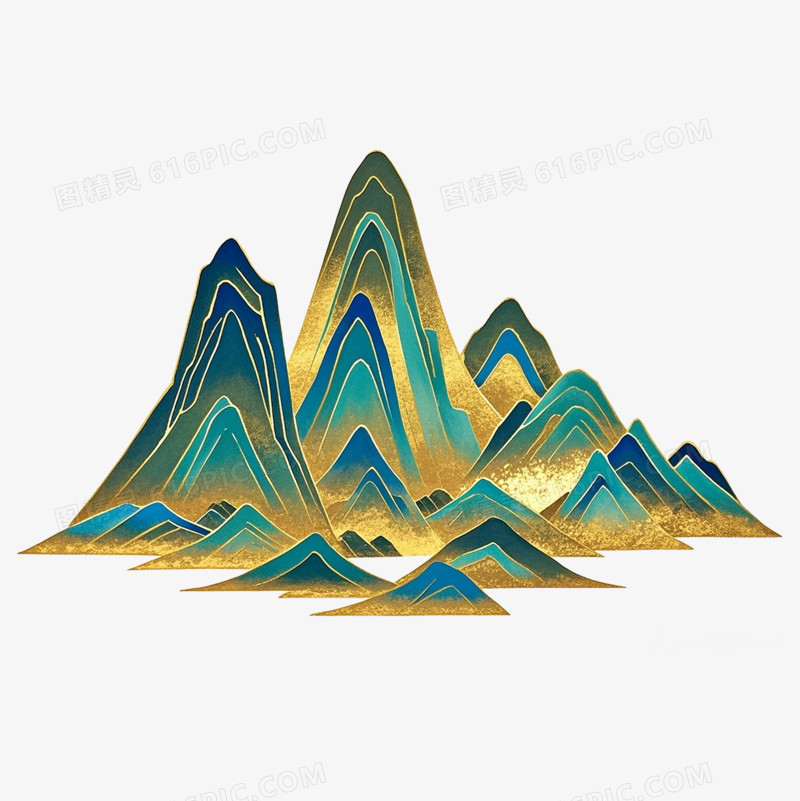 沙金山峦金箔鎏金风格扁平免抠元素