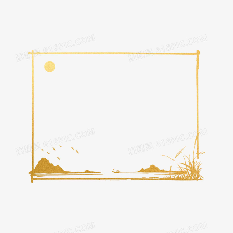 插画鎏金中式边框免抠元素
