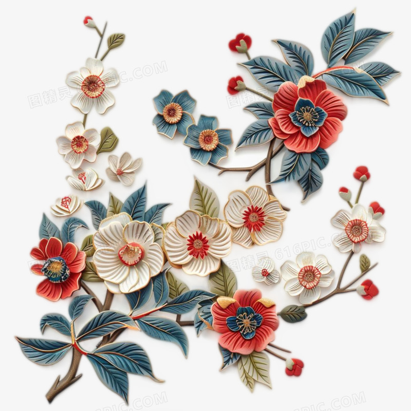 3D浮雕花朵免抠元素