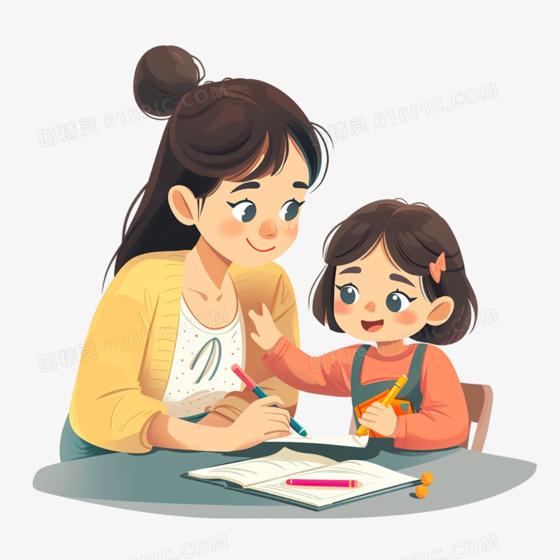 插画风母子时光免抠素材