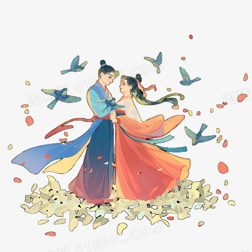 插画风牛郎织女免抠素材