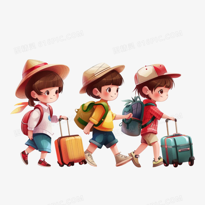 插画风小孩旅游免抠素材