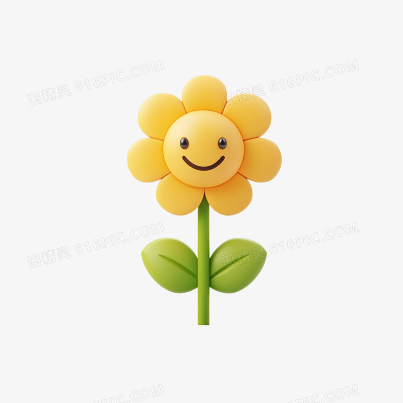 3D插画花朵开心表情包免抠元素