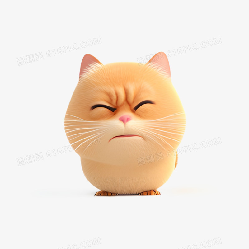3D插画动物小猫皱眉发愁表情包免抠元素