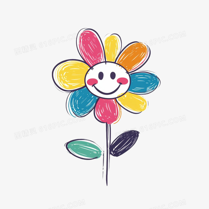 插画花朵开心表情包免抠元素