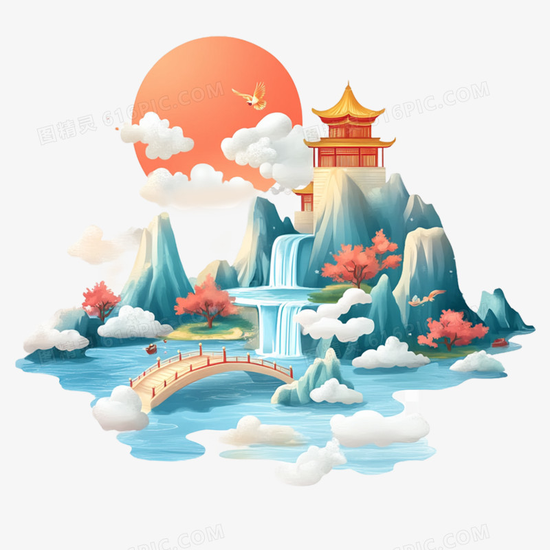 插画精美国潮风唯美场景