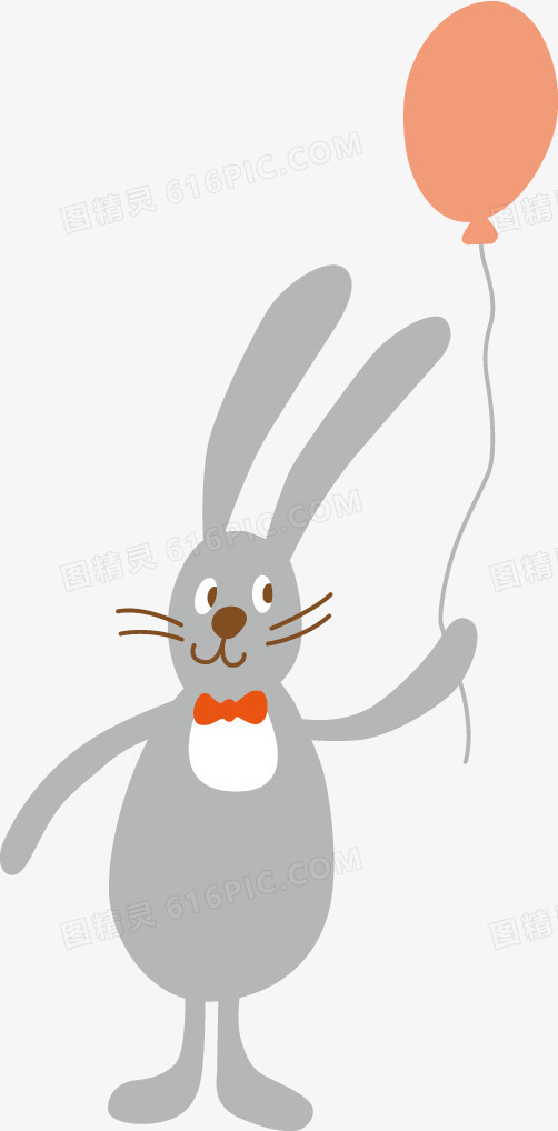 灰色手握汽球兔子卡通图