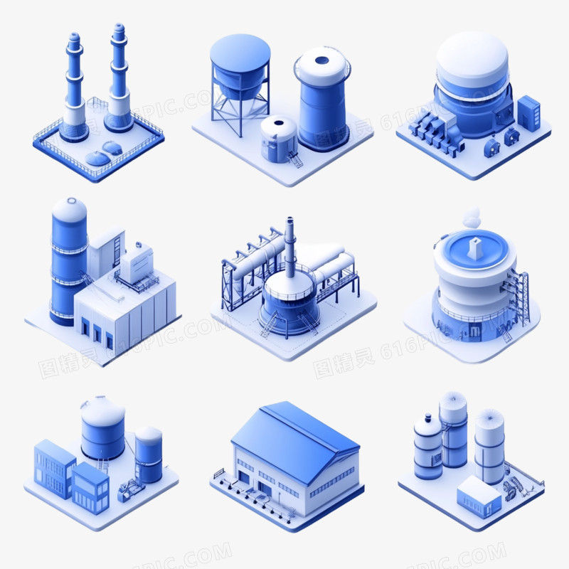 3D科技风工厂发电站的免抠元素
