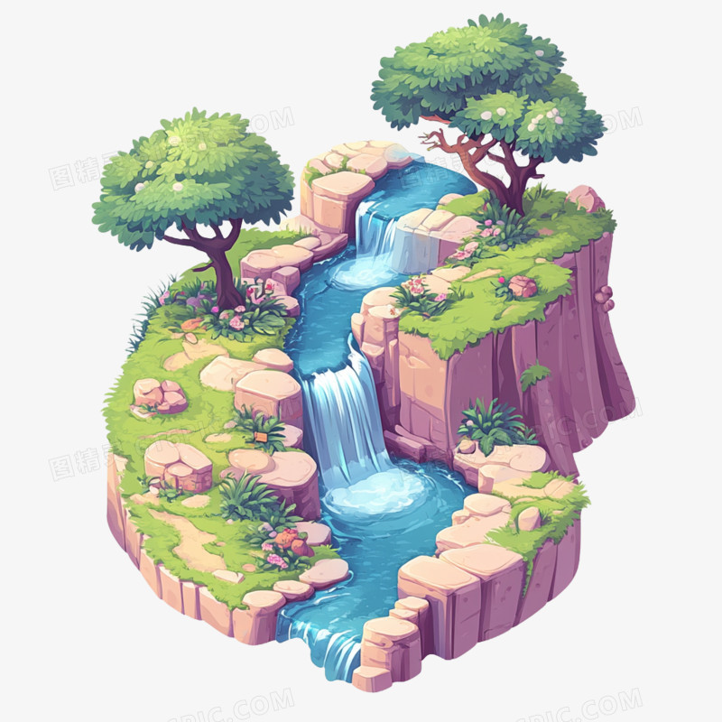 插画自然景河流小河免抠元素