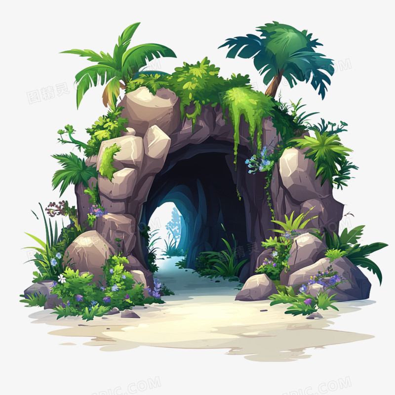 插画自然景岩洞岩石免抠元素