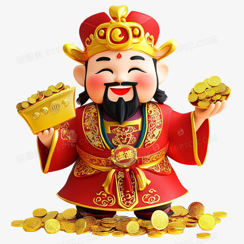 3D立体新年财神爷免抠元素